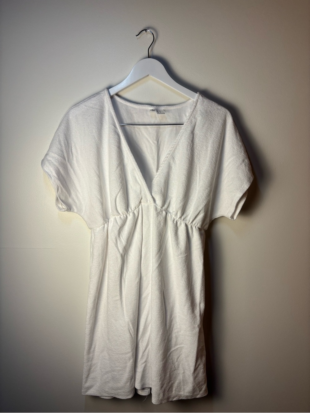 a.n.a White V-Neck Short Sleeve  Swim Cover Up, terry cloth feel, L